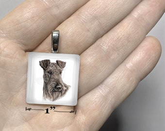 Irish Terrier Fine Art Square Glass Pendant, Glass Earrings, or Bundle and Save, Dog Jewelry, Dog Mom Gift, Dog Lover, Terrier Art