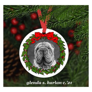Shar Pei Dog Christmas Ornament - Four Wreath Designs - Personalization Available!