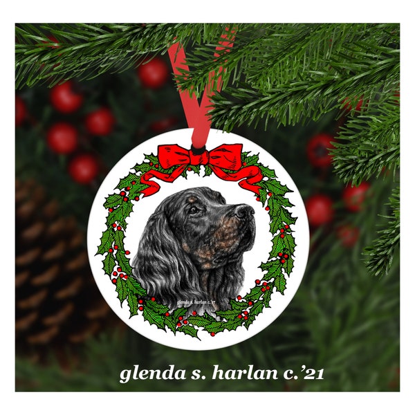 Gordon Setter Christmas Ornament - Four Wreath Designs - Personalization Available!