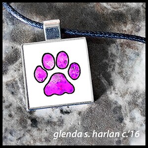 Pink Paw Print Design in a Silver Square Pendant, Adjustable Cord, Dog Mom Gift, Dog Girl Gift, Dog Lover Gift, Dog Gift for Her, Dog Charm