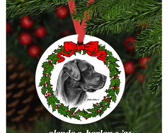Black Labrador Retriever Dog Christmas Ornament - Four Wreath Designs!