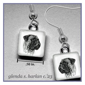 Bull Mastiff Glass Earrings Fine Art Drawing Dog Lover Gift Mastiff Dog Mom Jewelry