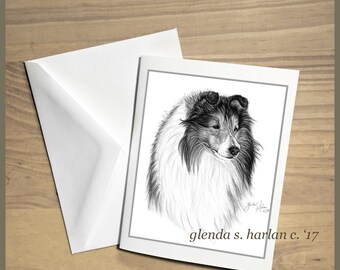 Shetland Sheepdog Note Cards Fine Art Dog Drawing Mom Dog Gift Sheltie Lover - Set of Four or Eight