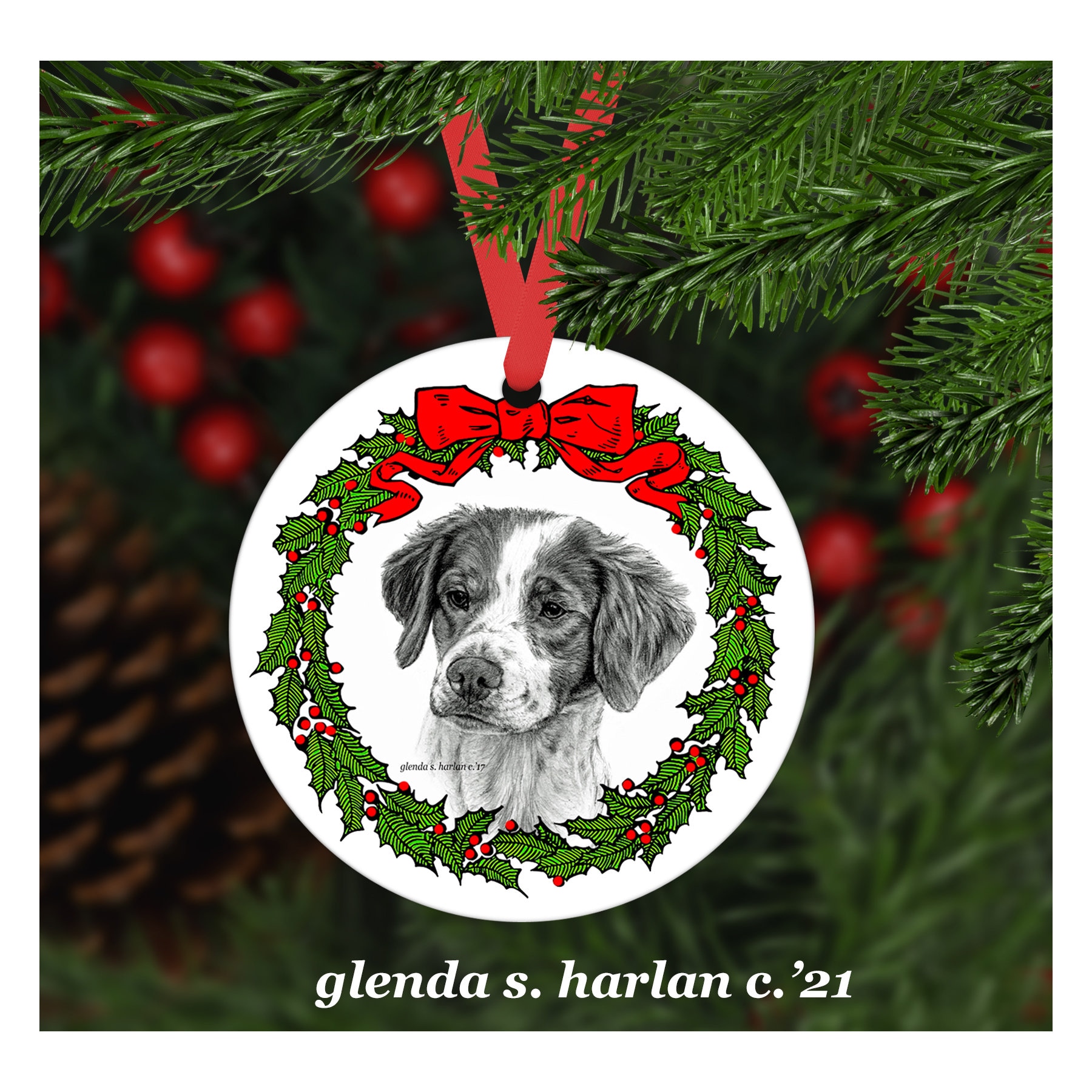 brittany dog christmas ornament