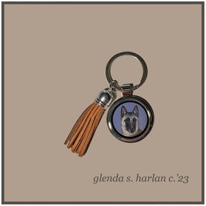 Belgian Malinois Dog Key Ring Hand Colored Graphite Drawing Key Chain Dog Lover Gift Dog Mom Gift.