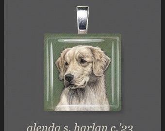 Golden Retriever Drawing Glass Pendant - Dog Art Jewelry, Dog Mom Gift, Goldie Lover Art, Dog Gift for Her