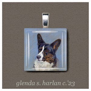 Cardigan Dog Art on a Glass Pendant, Dog Jewelry, Dog Mom Gift, Corgi Dog Lover, Dog Gift for Her, Dog Charm