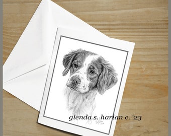 Cartes de correspondance épagneul breton fine art dessin chien amoureux cadeau breton chien maman stationnaire - ensemble de quatre ou huit.