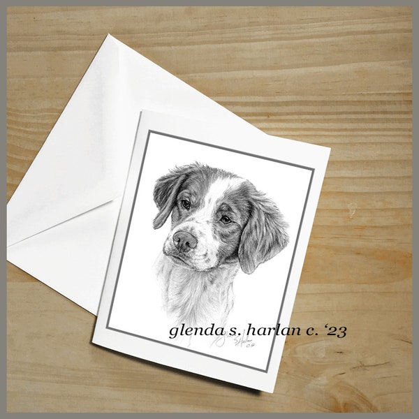 Brittany Spaniel Note Cards Fine Art Drawing Dog Lover Gift Brittany Dog Mom Stationary - Set of Four or Eight.