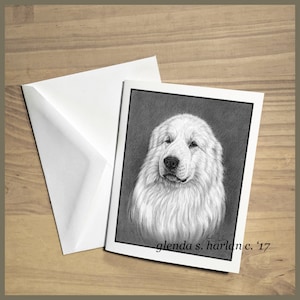 Great Pyrenees Note Cards Fine Art Dog Drawing Pyr Lover Stationary Gift - Lot de quatre ou huit