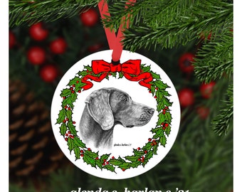 Weimaraner Dog Christmas Ornament - Four Wreath Designs