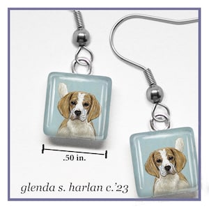 Beagle Hound Glass Earrings Fine Art Drawing Dog Lover Gift Beagle Jewelry