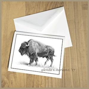 American Bison Note Cards Fine Art Drawing Buffalo Lover Gift Stationary - Set of Four or Eight.
