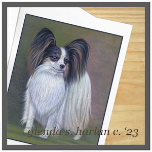 Papillon Tri Note Cards Fine Art Drawing Dog Lover Gift Papillon Dog Mom Stationair - Set van vier of acht.