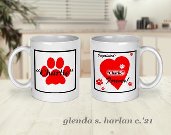 Personalized Dog Paw and Heart Coffee Mug, Memorial Gift, Valentine Gift