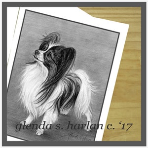 Perro Papillon, blanco y negro, tarjetas de notas - juego de cuatro u ocho - Arte Papillon, regalo Papillon
