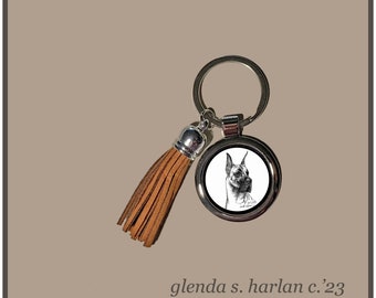 Great Dane Key Ring Fine Art Drawing Key Chain Dog Lover Gift Dog Mom Gift.