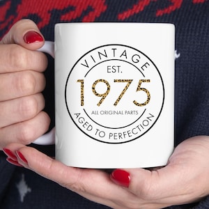 Benutzerdefinierte 50. Geburtstagsgeschenke, Vintage Est 1975 Leopardenmuster-Kaffeetasse, Geschenk zum 50. Geburtstag für Männer & Frauen, Geschenke zum 50. Geburtstag für Sie