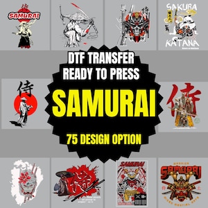 Samurai Ready To Press DTF Transfer | Japanese warrior Iron on | Katana Art Heat Transfer | Red Sun japan design Decal, DIY Apparel