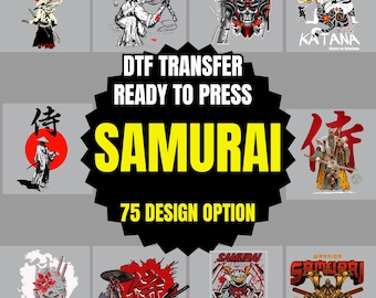 Samurai Ready To Press DTF Transfer | Japanese warrior Iron on | Katana Art Heat Transfer | Red Sun japan design Decal, DIY Apparel