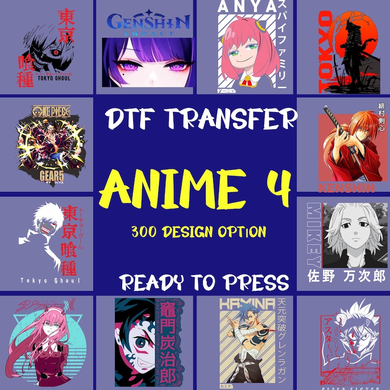 Cute Anime Iron on Dtf Transfer for Clothing, Kawaii Anime Ready to ...