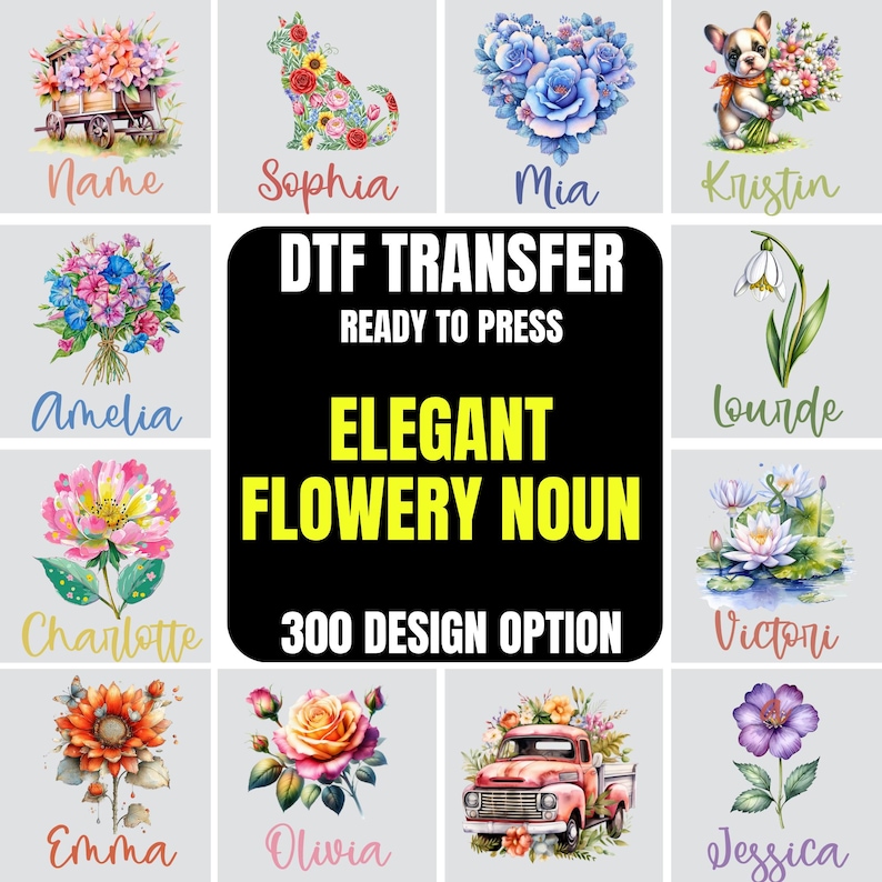Elegant Flower DTF Transfer, Feminine Floral Botanical Ready to Press ...