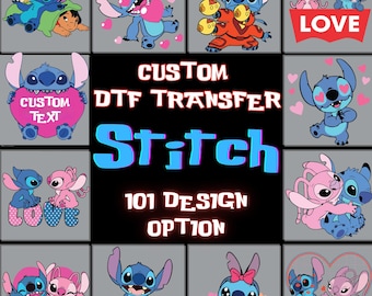 Stitch Ready to Press  DTF Transfer |  Cute Cartoon Alien Love Prints | Lilo & Stitch iron on Heat Print | Custom Stitch Dtf Heat Press