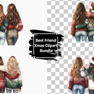 23 Aquarell Bester Freund / Schwestern Weihnachten Clipart Bundle, PNG-Bilder | 5 x 5 Zoll | Transparente BG, Winterferien, Journaling, Scrapbook