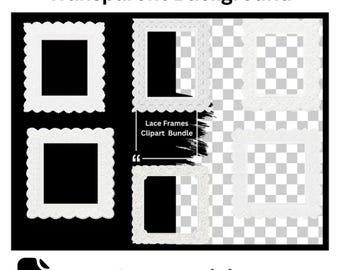 White Antique Lace Frames: Vintage Clipart, Transparent PNG (Digital Download)