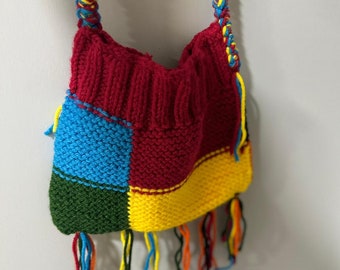 Handmade Crochet Patchwork Shoulder Bag – Colorful Yarn Design