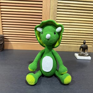 Handmade Dinosaur Christmas Gift Ideas | Hand Crochet Amigurumi Triceratops Plush | Custom Dinosaur Cuddly Toy | 10" & 8" Options