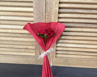 Handmade Red Crochet Flower – Valentine's Day Gift, 8" Long