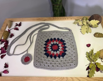 Customizable Crochet Cotton Shoulder Bag – Eco-Friendly Granny Square Design