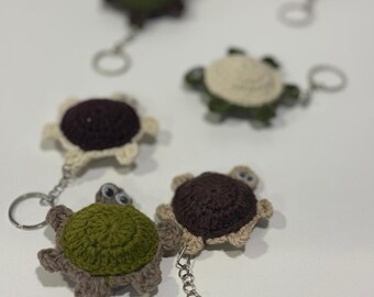 Handmade Crochet Turtle Keychain – Cotton Yarn Animal Key Ring