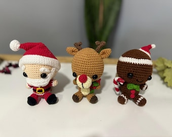 Crochet Christmas Doll Set, Santa, Reindeer, Gingerbread Man