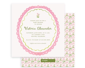 Pink Watercolor Invitation | Grandmillennial Style, Elegant Floral Design, Baby Shower