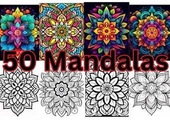 50 Mandalas to Color | Digital Coloring Pack for Adults & Children | Stress Relief and Creative Relaxation | Instant Download Package4