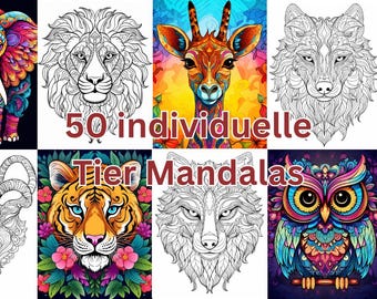 50 Unique Animal Mandalas to Color | Digital Coloring Pack for Adults & Children | Creative Relaxation | Instant Download No.4