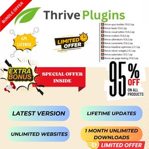 2025 Thrive Bundle Wordpress Plugins Ultima Versione - Licenza GPL, Aggiornamenti a Vita + 2 Bonus Download Illimitati