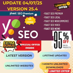 Yoast SEO 25.4 Premium Bundle Nieuwste versie 2025 - GPL-licentie, levenslange updates + 2 bonus onbeperkte downloads