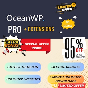 OceanWP Pro 2025 Tema WordPress - Licenza GPL, Aggiornamenti a Vita + 2 Bonus Download Illimitati