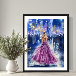 Woman in Pink Dress, Wall Art Fashion, Watercolor Painting Printable Fashion Poster, Dress Illustration, Fashion Show in New York