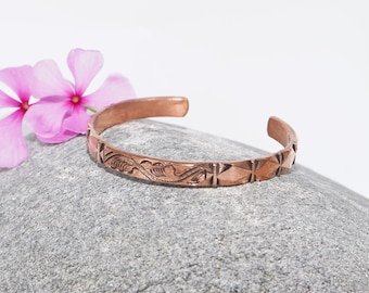 DEMMEX Bracciale Rigido In Rame Puro Massiccio - Spessore 3 Mm, Inciso A Mano, Finitura Opaca, Gioiello Artigianale Turco Unisex - 5