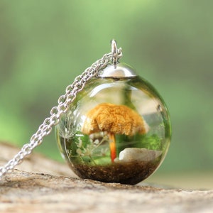 Woodland inspired necklace, Real mushroom necklace, Cottagecore necklace, Birthday gift for daughter, Fantasy charm necklace, Fairytale gift
