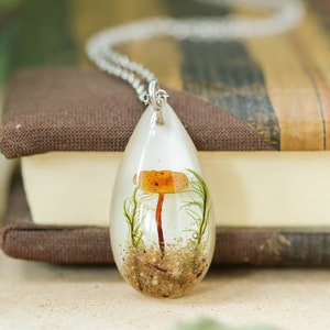 Mushroom resin necklace, Real moss necklace, Forest inspired necklace, Mushroom lovers gift ideas, Mini mushroom necklace, Nature necklace
