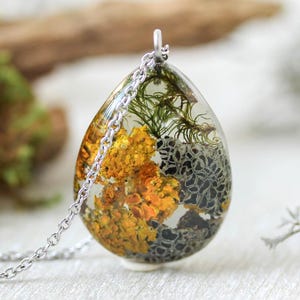 Lichen and moss necklace, Real plant necklace, Forest inspired jewelry, Nature lover gifts for women or men, Terrarium necklace pendant