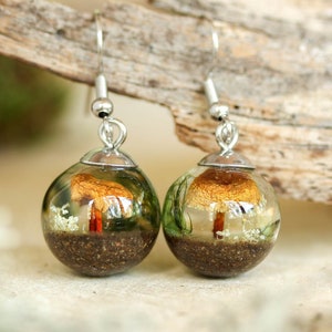 Nature inspired earrings, Real Mushroom earrings dangle, Woodland inspired jewelry, Real flower and moss earrings, Nature lover gift idea