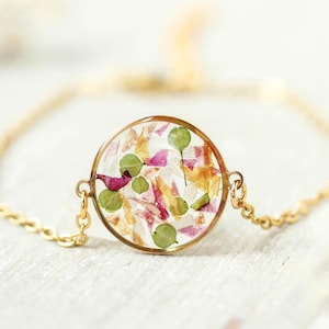 Brautstrauß-Andenken-Armband, personalisiertes Blumenarmband, Goldkreisarmband, Armband aus Ihrer erhaltenen Blumenstrauß-Hochzeit