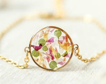 Bridal Bouquet Keepsake bracelet, Personalized flower bracelet, Gold circle bracelet, Bracelet made from your preserved Bouquet Wedding