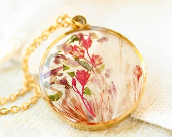 Wedding Bouquet Preservation Necklace: Real Pressed Flower Resin Pendant